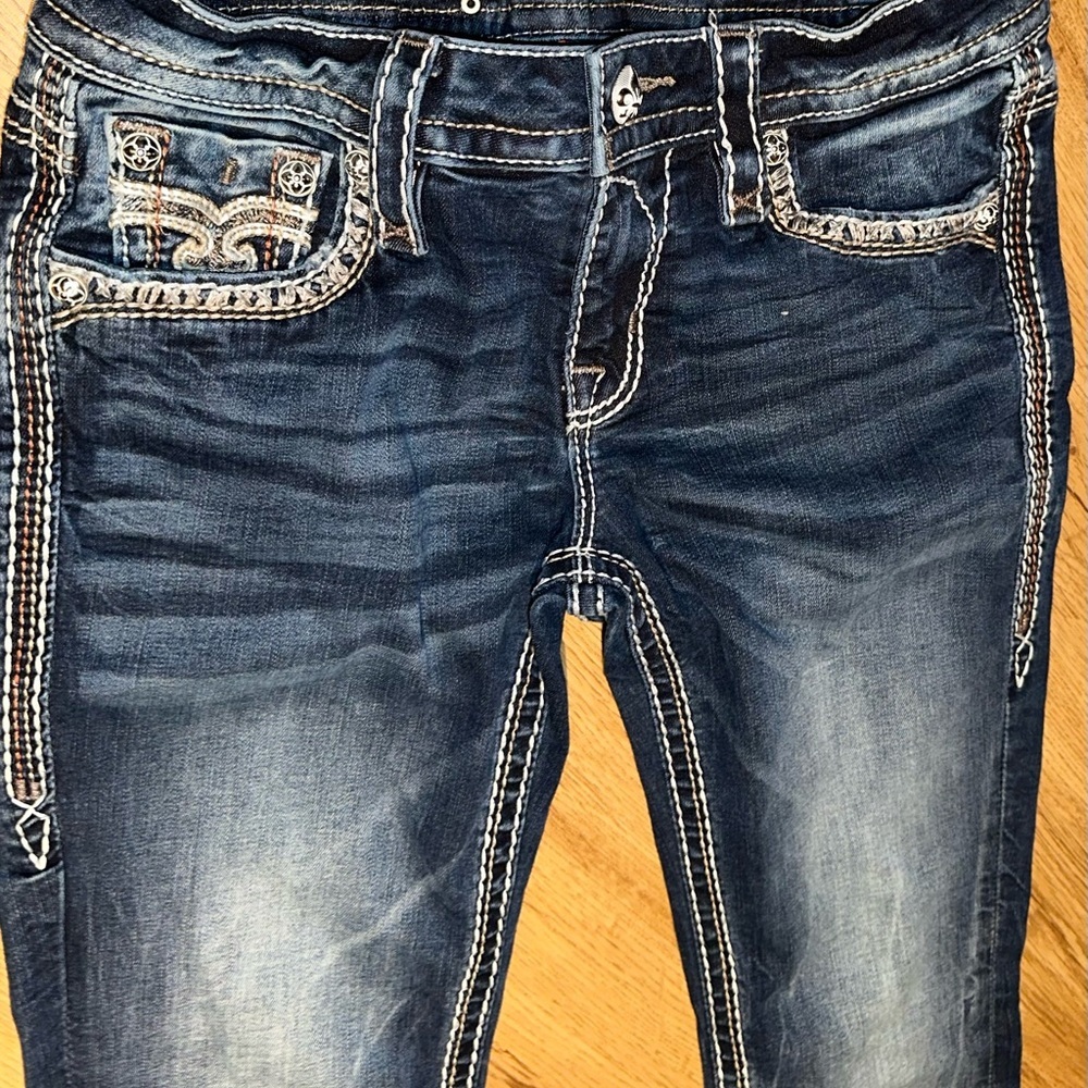 Rock Revival Easy Boot Meri Dark Blue Denim Jeans with Contrast Stitching - Picture 2 of 10